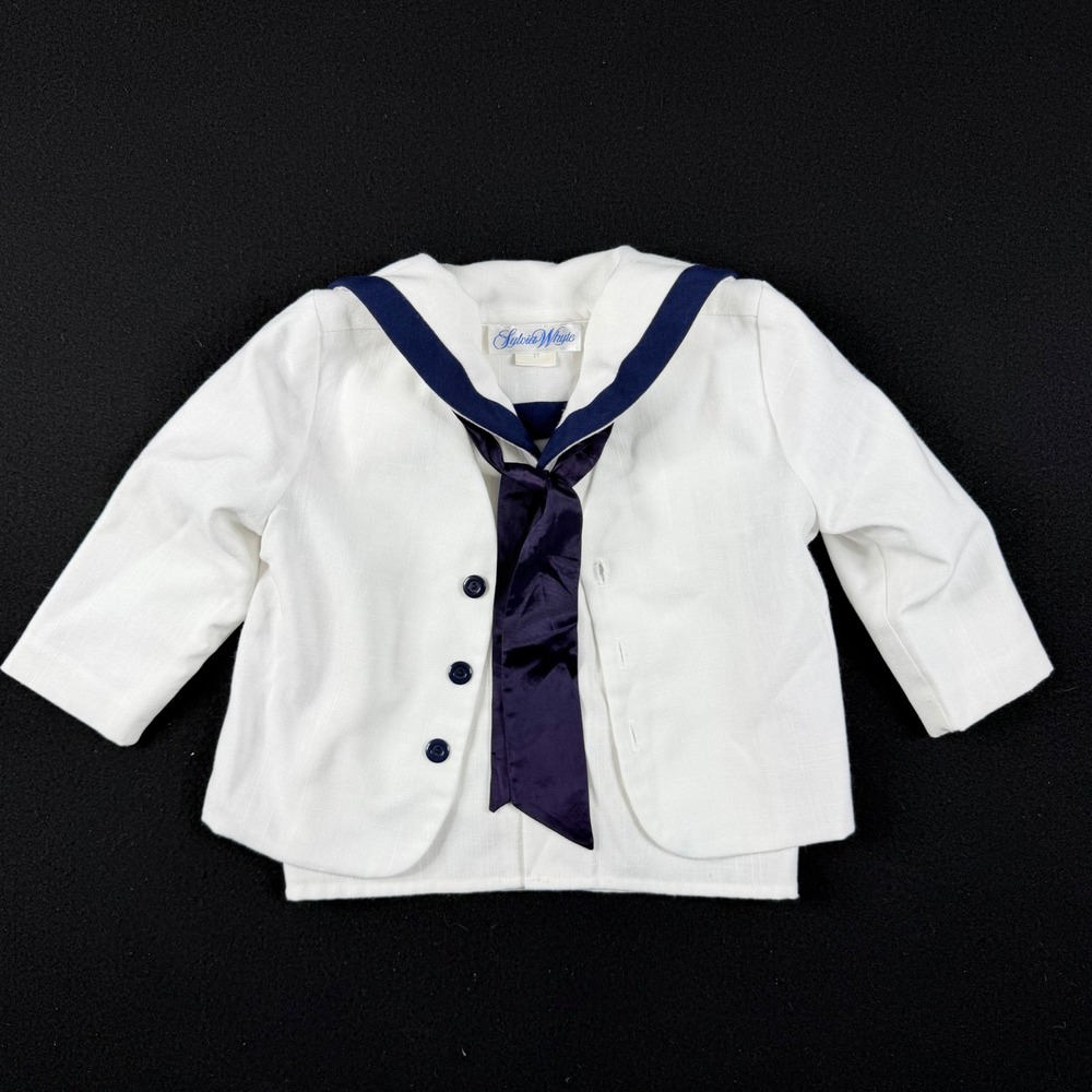 Sylvia Whyte Vintage Toddler Sailor Suit Set White Navy 3T 68623-2